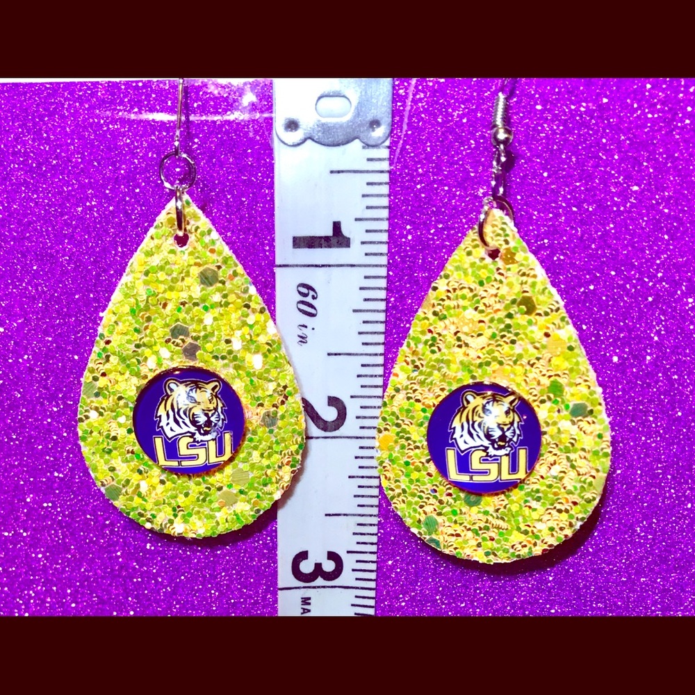 Gold Glitter Drop LSU Tigers Logo Earrings